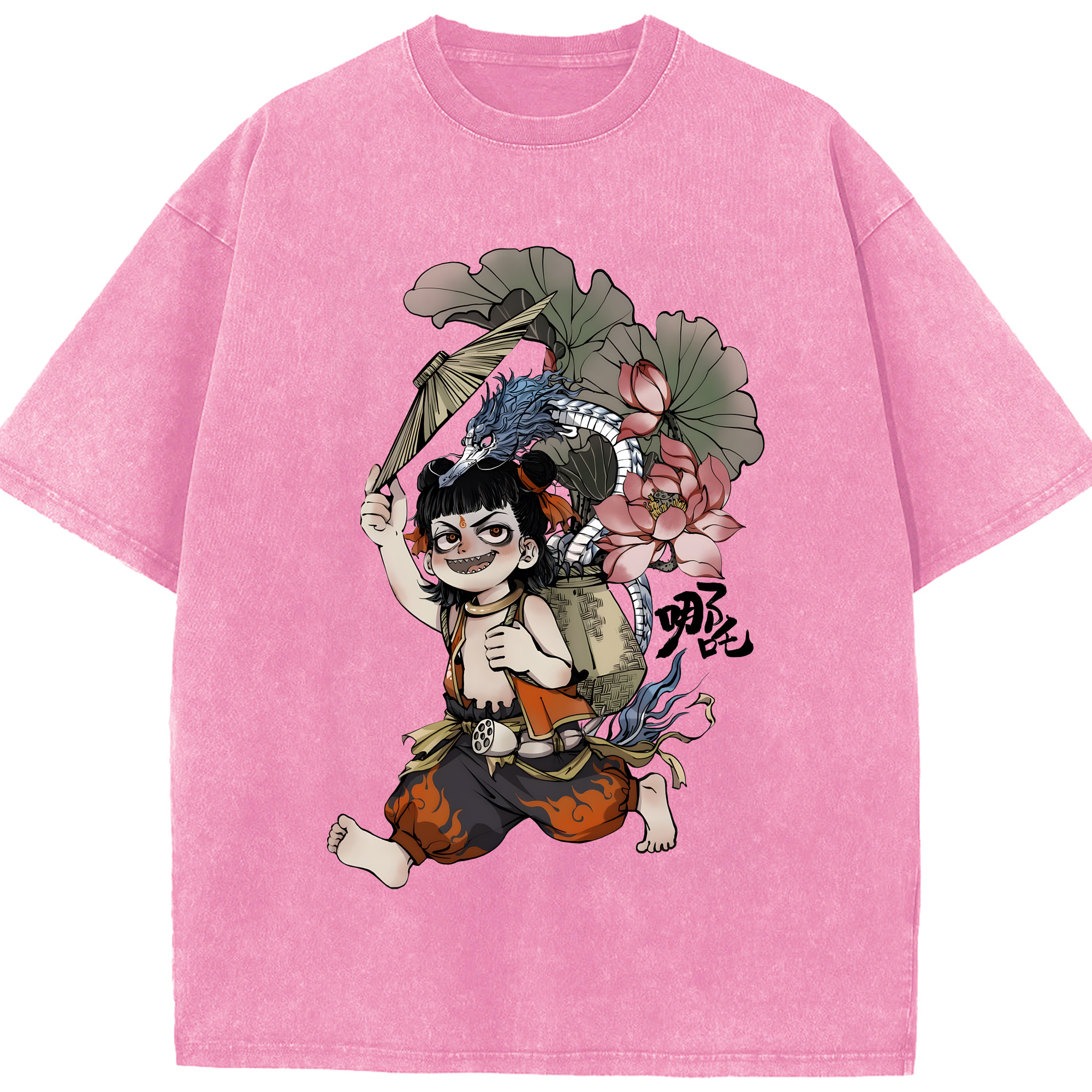 （画像用） Ne Zha 2 ナタ 魔童の大暴れ 綿100% ヴィンテージ風 半袖Tシャツ（フロントプリント）